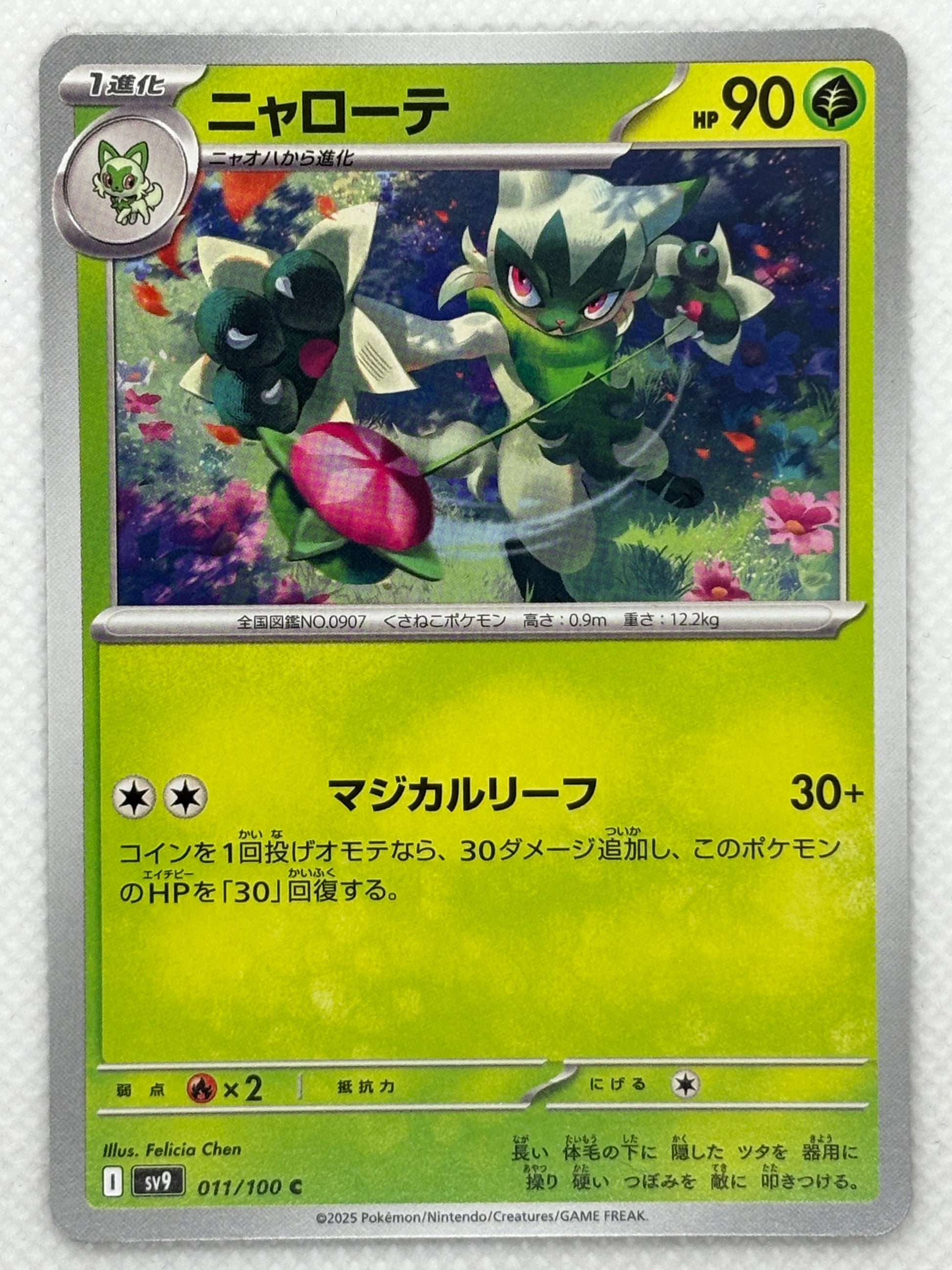 Floragato card showing its details, abilities, and its role in the Battle Partners set.