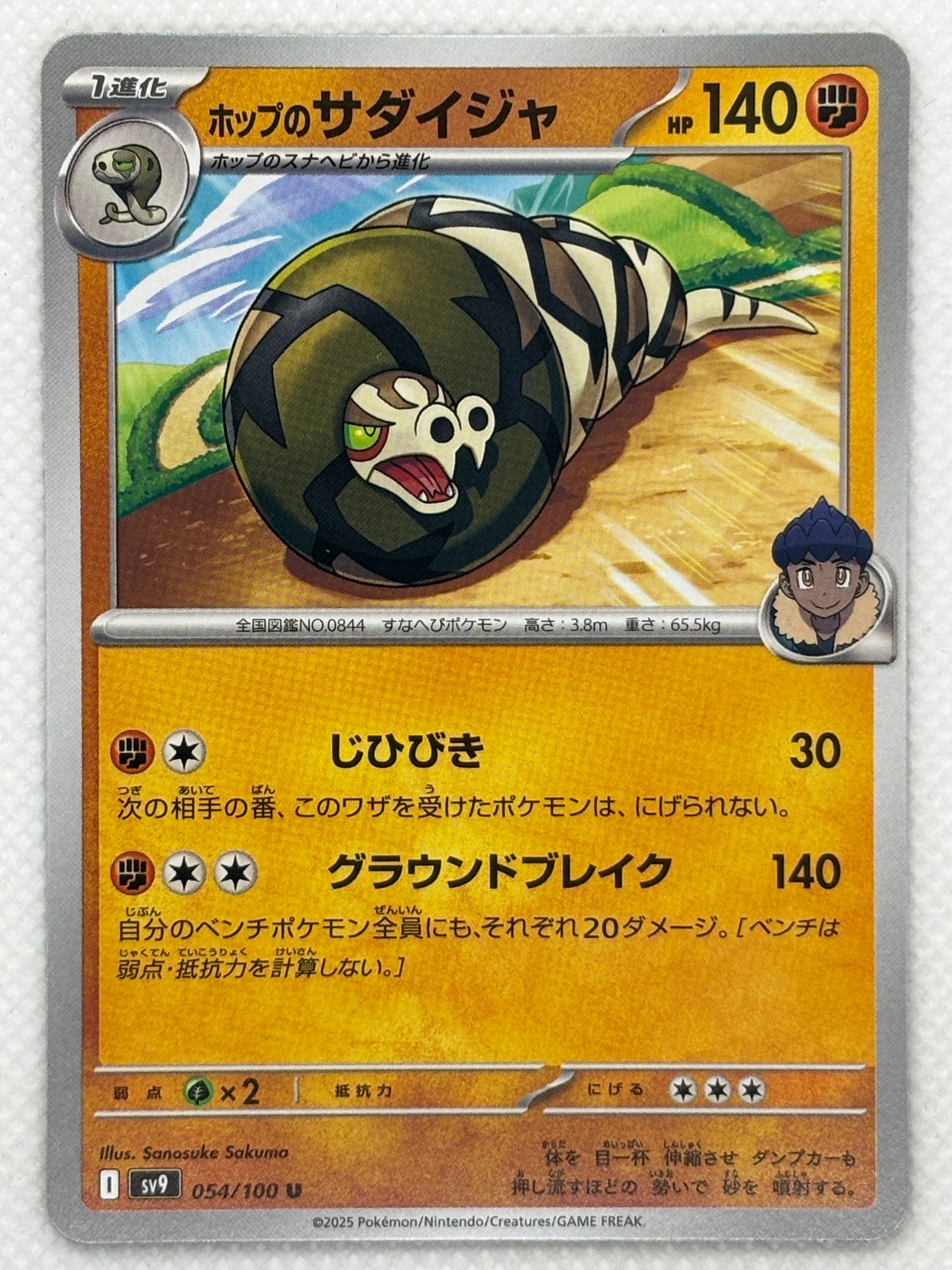 Hop's Sandaconda card showing its details, abilities, and its role in the Battle Partners set.