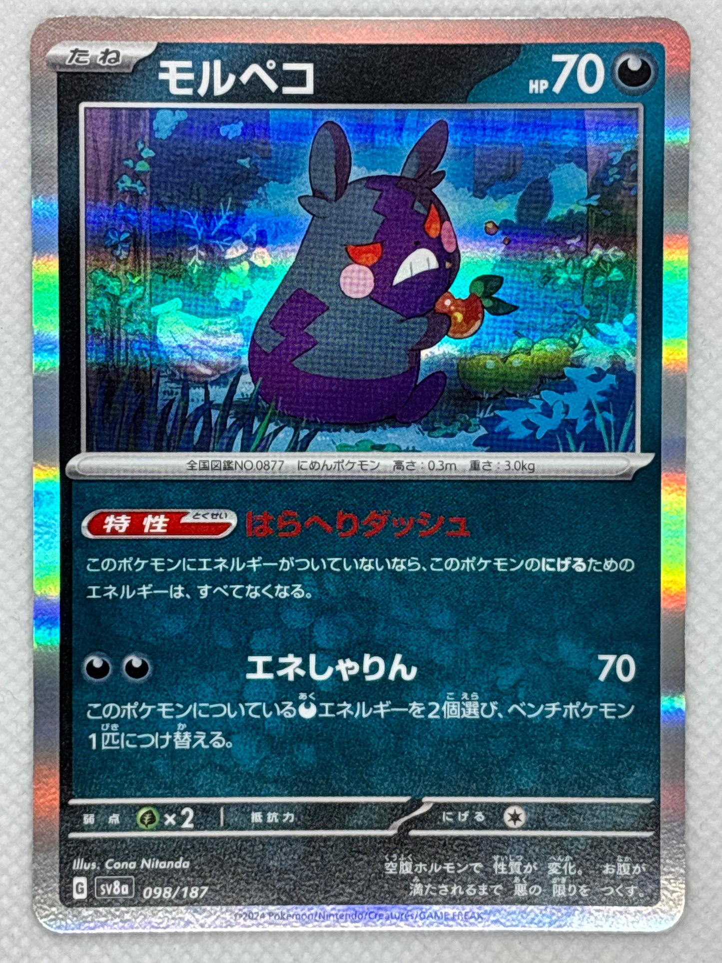 Explore Morpeko from the "Terastal Festival ex" set in the Pokemon Scarlet & Violet series. An Electric/Dark-type Pokemon with impressive defensive capabilities and powerful attacks. Image of the card included.